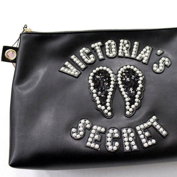 Victoria's Secret Runway Pearl Sequin Patch Angel Wings Makeup Case Pouch - Picture 6 of 6